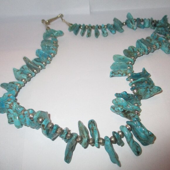 Turquoise Native American Sterling Silver 24" Vintage Necklace - Picture 3 of 5